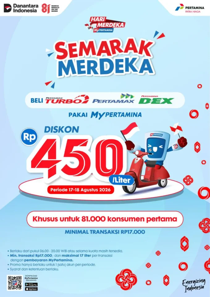 HUT RI ke-81, Pertamina Tebar Diskon BBM Rp450 per Liter Lewat MyPertamina